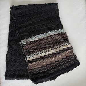 M Missoni Black Zigzag Lightweight Knit Scarf